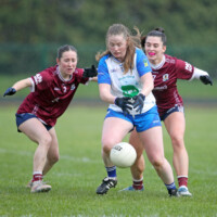 Waterfords Chloe Fennell is put under pressure from the Galway defence during the Lidl National Football League Division 1 Rd 7 game between Waterford & Galway which was played in Kilrossanty GAA Club Lemybrien