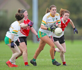 Na Deises Lucy Nugent breaks through the challenge during the Waterford LGFA Junior C County Final between Na Deise & Stradbally which was played in the Dungarvan GAA grounds
