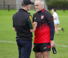 Opposing managers JP Fitzpatrick & Tom Gough have a mutual appreciation for their teams efforts before the title is decided by sudden death kicks