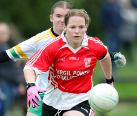 Stradballys Tracey Fennell keeps her eye on the ball during the Waterford LGFA Junior C County Final between Na Deise & Stradbally which was played in the Dungarvan GAA grounds