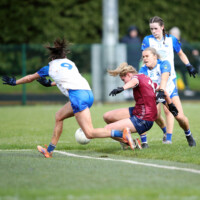 Waterford defence surrounds Galways Leanne Coen in numbers to prevent a shot on goal