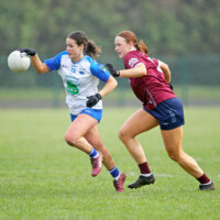 Waterfords Aine O'Neill gets beyond the challenge of Galways Siobhan Divilly during the Lidl National Football League Division 1 Rd 7 game between Waterford & Galway which was played in Kilrossanty GAA Club Lemybrien