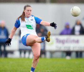 Waterford's Chloe Fennell fires over a 1st half free during the LIDL National Football League Div 1 Rd 3 game between Waterford & Dublin which was played in the Dungarvan GAA grounds