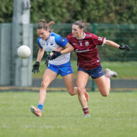 Waterfords Emma Murray is challenged by Galways Aisling Madden during the Lidl National Football League Division 1 Rd 7 game between Waterford & Galway which was played in Kilrossanty GAA Club Lemybrien