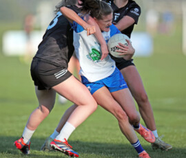 Waterfords Emma Murray is fouled by Kildares Mia Doherty during the Lidl National Football League Division 1 Rd 6 game between Waterford & Kildare which was played in Cappoquin Logistics Fraher Field